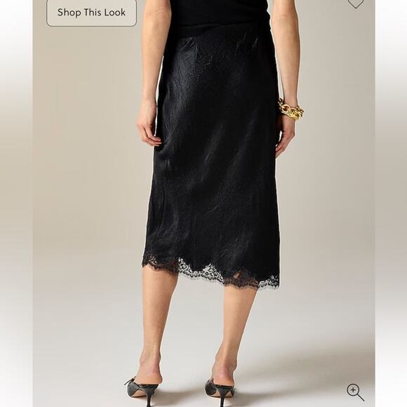 NWT J. Crew Gwyneth lace-trim slip skirt in textured satin black sz S - Picture 3 of 9